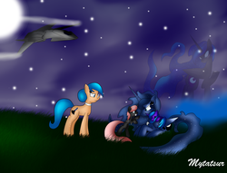 Size: 2646x2024 | Tagged: safe, artist:mytatsur, nightmare moon, princess luna, oc, ghost, g4, daughter, female, filly, happy, high res, mother, sleeping, smiling