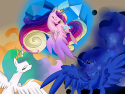 Size: 1024x768 | Tagged: safe, artist:segraece, princess cadance, princess celestia, princess luna, alicorn, g4, alicorn triarchy