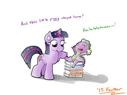 Size: 1068x800 | Tagged: safe, artist:feather, spike, twilight sparkle, g4, filly, tickling