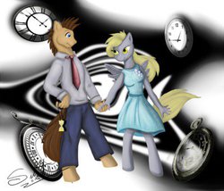 Size: 400x342 | Tagged: safe, artist:silnat, derpy hooves, doctor whooves, time turner, earth pony, anthro, g4, clean, couple, doctor who, female, love, male, romantic, ship:doctorderpy, shipping, straight