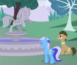 Size: 1229x1031 | Tagged: safe, artist:the smiling pony, doctor whooves, minuette, time turner, earth pony, pony, unicorn, g4, doctor who, don't blink, ponified, statue, svg, the doctor, vector, weeping angel