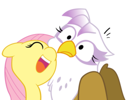 Size: 7000x5500 | Tagged: safe, artist:mamandil, artist:mickeymonster, fluttershy, gilda, griffon, pegasus, pony, g4, absurd resolution, bust, cute, eyes closed, female, gildadorable, gildashy, lesbian, mare, neck nuzzle, nuzzling, open mouth, shipping, shyabetes, simple background, smiling, svg, transparent background, vector, wide eyes