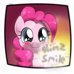 Size: 1350x1350 | Tagged: safe, artist:hoyeechun, pinkie pie, g4, blushing, c:, cute, diapinkes, female, fourth wall, looking at you, smiling, solo