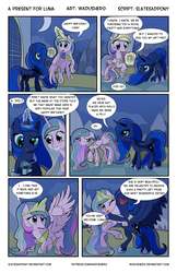 Size: 4000x6181 | Tagged: safe, artist:wadusher0, princess celestia, princess luna, g4, absurd resolution, chibi, comic, cute, cutelestia, hug, lunabetes, present