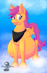 Size: 720x1120 | Tagged: safe, artist:slimeyjenkins, scootaloo, g4, belly, female, hyper, hyper pregnancy, impossibly large belly, pregnant, solo