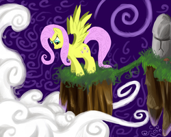Size: 1280x1024 | Tagged: safe, artist:fantdragon, fluttershy, g4, cloud, cloudy, female, floating island, solo, the stare