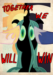 Size: 1000x1414 | Tagged: safe, artist:fantdragon, princess celestia, princess luna, queen chrysalis, g4, horseshoes, propaganda, squish, text