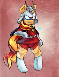 Size: 2550x3300 | Tagged: safe, artist:checkerboardazn, sunset shimmer, pony, g4, char aznable, clothes, costume, crossover, female, gundam, high res, solo