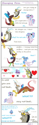 Size: 1024x3246 | Tagged: safe, artist:mapspony, discord, oc, oc:orient duetta wonder, dragon, griffon, parasprite, g4, comic, cupcake, dialogue, dragonified, eris, female, griffonized, male, mare, rule 63, species swap, stallion, transformation, trolling, unshorn fetlocks