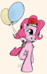 Size: 443x693 | Tagged: safe, artist:firgof, pinkie pie, g4, balloon, clothes, costume, female, fun police, funmergency, happy, lineart, solo