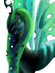 Size: 900x1200 | Tagged: safe, artist:zimmyrose, queen chrysalis, changeling, changeling queen, g4, fangs, female, solo