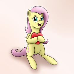 Size: 600x600 | Tagged: safe, artist:samofbob, fluttershy, g4, female, heart, sitting, smiling, solo