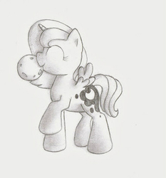 Size: 325x348 | Tagged: safe, artist:shimmersylph, princess luna, g4, female, filly, grayscale, monochrome, moon, mouth hold, raised hoof, simple background, solo, tangible heavenly object, traditional art, woona