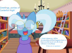 Size: 900x655 | Tagged: safe, artist:highschool-trixie, trixie, pony, unicorn, g4, adorkable, clothes, cute, dork, female, glasses, mare, solo, sweater, tumblr, younger