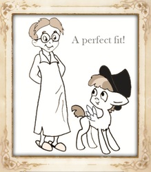 Size: 524x598 | Tagged: safe, artist:thatfrankster, featherweight, g4, crossover, disney, frame, hat, john darling, monochrome, peter pan, text, top hat, traditional art