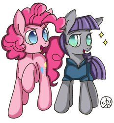 Size: 560x604 | Tagged: safe, artist:pokefire1, maud pie, pinkie pie, g4