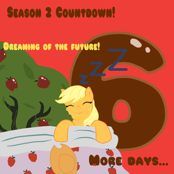 Size: 2000x2000 | Tagged: safe, artist:tuliothepillbug, applejack, g4, apple, bed, countdown, female, high res, sleeping, solo, tree