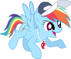 Size: 2825x2339 | Tagged: safe, artist:mit-boy, rainbow dash, flight to the finish, g4, adorkable, baseball cap, coach, cute, dork, female, hat, high res, simple background, solo, transparent background, vector, whistle