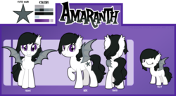 Size: 2565x1407 | Tagged: safe, artist:theodoresfan, oc, oc only, oc:amaranth, bat pony, pony, reference sheet, solo