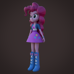 Size: 1080x1080 | Tagged: safe, artist:camtwo, artist:creatorofpony, pinkie pie, equestria girls, g4, my little pony equestria girls: rainbow rocks, 3d, 3d model, blender, boots, bracelet, clothes, female, high heel boots, jewelry, pose, shirt, shoes, skirt, solo, teenager