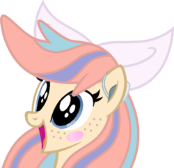 Size: 668x644 | Tagged: safe, artist:archerinblue, oc, oc only, oc:may lily, g4, blushing, freckles, happy, hearing aid, irrational exuberance, smiling