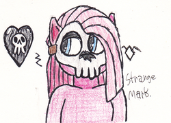 Size: 960x688 | Tagged: safe, artist:strange_mark, pinkie pie, g4, female, mask, skull, solo, traditional art