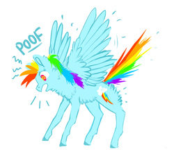 Size: 1280x1139 | Tagged: safe, artist:the-doodle-queen, rainbow dash, pegasus, pony, g4, behaving like a bird, fluffy, open mouth, spread wings, threat display, wide eyes, wingding eyes