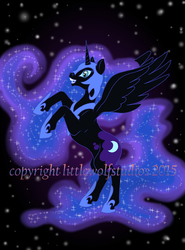 Size: 600x812 | Tagged: safe, artist:littlewolfstudios, nightmare moon, princess luna, alicorn, pony, g4, female, night, solo, stars, watermark