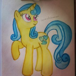 Size: 604x604 | Tagged: safe, artist:semeshimmer, lemon hearts, g4, female, raised hoof, solo, traditional art