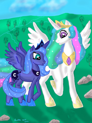 Size: 750x1000 | Tagged: safe, artist:anna-krylova, princess celestia, princess luna, g4, duo, s1 luna