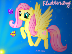 Size: 1000x750 | Tagged: safe, artist:anna-krylova, fluttershy, butterfly, g4, female, flying, solo