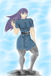 Size: 1028x1542 | Tagged: safe, artist:pandatarius, boulder (g4), maud pie, human, g4, humanized, long hair, maud pump, muscles, smiling, when she smiles