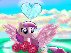 Size: 1000x750 | Tagged: safe, artist:anna-krylova, princess cadance, g4, my little pony chapter books, twilight sparkle and the crystal heart spell, female, flower, heart, pegasus cadance, solo