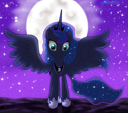 Size: 1000x879 | Tagged: safe, artist:anna-krylova, princess luna, g4, female, moon, night, solo, spread wings