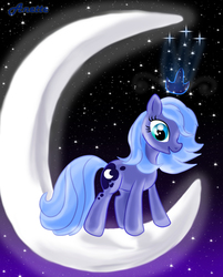 Size: 802x1000 | Tagged: safe, artist:anna-krylova, princess luna, earth pony, pony, g4, crowning, female, filly, hijo de la luna, moon, s1 luna, solo, woona, younger