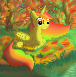 Size: 981x1000 | Tagged: safe, artist:anna-krylova, princess golden dream (g4), alicorn, pony, g4, autumn, female, hearts and hooves day, princess, prone, solo