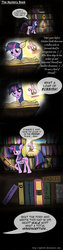 Size: 447x1788 | Tagged: safe, artist:ap0st0l, twilight sparkle, alicorn, pony, g4, book, comic, female, humor, library, mare, misandry, solo, the mystery book, twilight sparkle (alicorn)