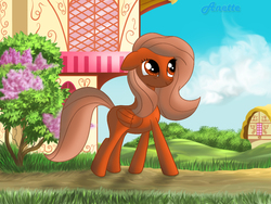 Size: 1000x750 | Tagged: safe, artist:anna-krylova, oc, oc only, oc:feather fall, pegasus, pony, cute, floppy ears, ponyville, smiling, solo