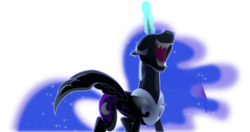 Size: 1173x618 | Tagged: safe, artist:istilllikegamecubes, nightmare moon, g4, princess twilight sparkle (episode), .svg available, eyes closed, female, laughing, magic, nose in the air, sharp teeth, simple background, solo, spread wings, transparent background, vector