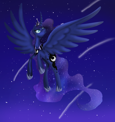 Size: 3584x3832 | Tagged: safe, artist:miiv12, princess luna, g4, female, flying, high res, night, shooting star, solo