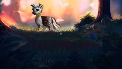 Size: 1920x1080 | Tagged: safe, artist:hierozaki, zecora, zebra, g4, female, forest, saddle bag, scenery, solo