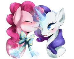 Size: 2000x1600 | Tagged: safe, artist:toskurra, pinkie pie, rarity, g4, blushing, female, lesbian, licking, magic, ship:raripie, shipping, simple background, transparent background