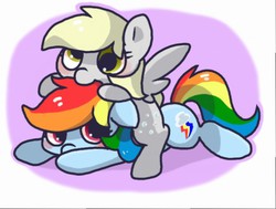 Size: 512x387 | Tagged: safe, artist:miki 14, derpy hooves, rainbow dash, pegasus, pony, g4, cute, dashabetes, derpabetes, female, mare, nom, taste the rainbow