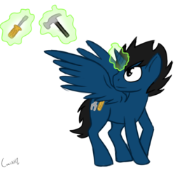 Size: 626x607 | Tagged: safe, artist:comickit, oc, oc only, alicorn, pony, alicorn oc, hammer, magic, screwdriver, solo