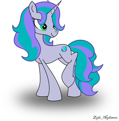 Size: 714x730 | Tagged: safe, artist:zyko_nightmare, oc, oc only, oc:pixelina, pony, unicorn, bedroom eyes, female, looking back, mare, mlp cooler, raised leg, smiling, solo