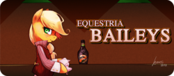 Size: 800x350 | Tagged: safe, artist:derpiihooves, applejack, g4, alcohol, baileys, clothes, female, irish cream, shirt, solo, vest