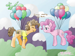 Size: 1024x767 | Tagged: safe, artist:feather, cheese sandwich, pinkie pie, g4, balloon, blushing, ear fluff, eyes closed, female, floating, male, open mouth, ship:cheesepie, shipping, smiling, straight, then watch her balloons lift her up to the sky