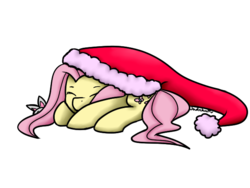 Size: 640x480 | Tagged: safe, artist:jadekettu, fluttershy, rabbit, g4, cute, daaaaaaaaaaaw, eyes closed, female, hat, hnnng, prone, santa hat, shyabetes, simple background, solo, transparent background