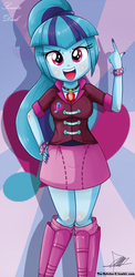 Size: 645x1321 | Tagged: safe, artist:the-butch-x, sonata dusk, human, equestria girls, g4, beautiful, beautiful x, bracelet, clothes, cute, explicit source, female, hand on hip, open mouth, skirt, solo, sonatabetes, sunburst background