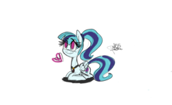 Size: 1024x626 | Tagged: safe, artist:peanutbuttersqaures, sonata dusk, pegasus, pony, g4, cute, female, heart, ponified, prone, simple background, smiling, solo, sonatabetes, transparent background